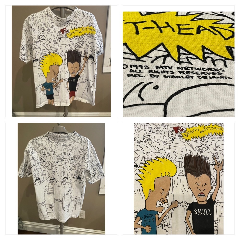 Vintage 1993 Beavis and Butt-Head T-shirt MTV] 1993 All Overprint.
